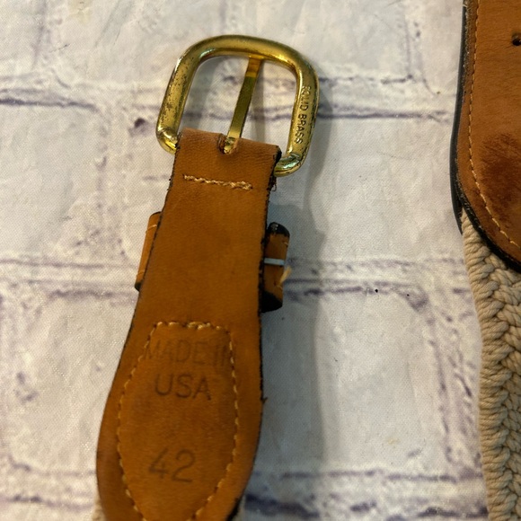 VINTAGE ZEP-PRO TAN/BROWN WOVEN STRETCH MENS USA MADE BELT BRASS BUCKLE SIZE 42 - Picture 6 of 9